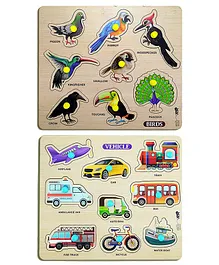 Enorme Mini Wooden Vehicles and Birds Puzzle with Knobs Multicolour - 17 Pieces