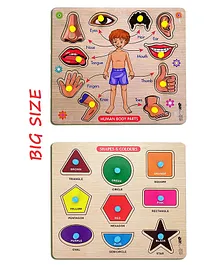Enorme Big Wooden Human Body Parts Shape and Colors Puzzle with Knobs Educational and Learning Game For Kids Multicolour - 19 Pieces