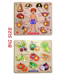 Enorme Big Wooden Human Body Parts and Vegetables Puzzle with Knobs Educational and Learning Game  Multicolour - 19 Pieces