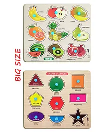 Enorme Big Wooden Shape Colors and Fruits Puzzle with Knobs Educational and Learning Game For Kids Multicolour - 18 Pieces