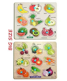 Enorme Big Wooden Vegetables and Fruits Puzzle with Knobs, Educational and Learning Game For Kids Multicolour - 18 Pieces