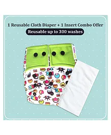 Purple Turtle Washable and Reusable Cloth Diaper with Inserts - Multicolour