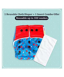 Purple Turtle Washable and Reusable Cloth Diaper with Inserts Pack of 1 - Blue