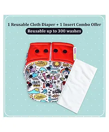 Purple Turtle Washable and Reusable Cloth Diaper with Inserts Pack of 1 - Red