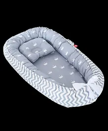 SYGA New Born Baby Nest Portable Reversible Sleeping Bed Foldable Sleeping Toddler Cotton Baby Mattress Pillow Wave Crown - Grey