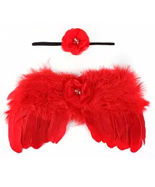 SYGA Newborn Kids Feather Wing Angel Baby Wings With Headband Infants Photography Props - Red