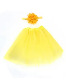 Syga New Born Baby Girl Photography Tutu Skirt With Flower Headband Baby Girl Shower Suit - Yellow