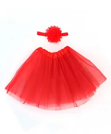 SYGA New Born Baby Girl Photography Tutu Skirt With Flower Headband - Red