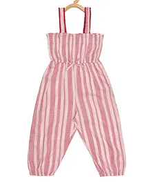 Creative Kids Sleeveless Striped Smocked Jumpsuit - Pink & White