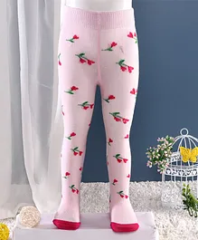 Mustang Footed Rabbit Print Tights - Pink Red