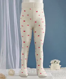 Mustang Footed Tights Flower Design - Off White