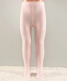 Mustang Footed Cotton Blend Tights Cable Knit Design- Pink