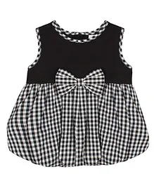 ShopperTree Sleeveless Bow Applique Gingham Chequered Balloon Flare Dress - Black