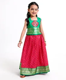Bhartiya Paridhan Silk Woven Sleeveless Choli & Lehenga - Pink