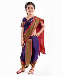 Bhartiya Paridhan Silk Woven Nine Yard Style Saree and Half Sleeves Blouse Set - Purple