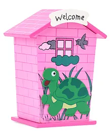 House Shaped Piggy Bank Tortoise Design - Pink 