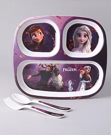 Disney Frozen Rectangular Section Plate With Spoon & Fork - Purple