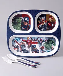 Marvel Avengers Rectangular Section Plate With Spoon & Fork - Blue