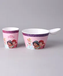Disney Princess Fries Dip Bowl And Glass Set Pink And Purple  - 550 ml & 250 ml