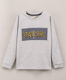 Lazy Bones Cotton Knit Full Sleeves T-Shirt Text Printed - Light Grey Mélange