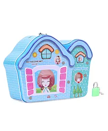 House Shaped Money Bank With Lock And Key - Blue
