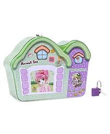 House Shaped Money Bank With Lock And Key - Green