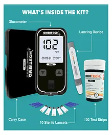 AmbiTech Elizy Blood Glucose Meter Kit With 100 Strips & 100 Lancets Made In India Life Time Warranty Glucometer- Black