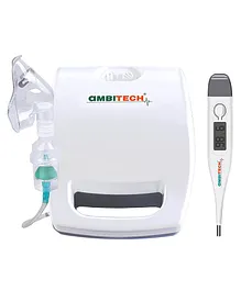 AmbiTech Compressor Nebulizer Machine Kit With AmbiTech Digital Thermometer Made In India 2 Year Warranty- White