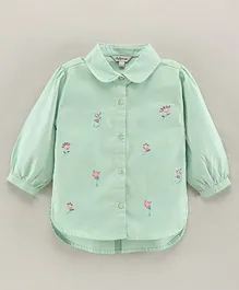 Toffyhouse Loose Fit Full Sleeves Shirt Style Top Floral Embroidery - Light Green