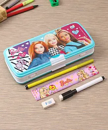  SKI Plastowear Barbie Dual Compartment Pencil Box - Blue and White