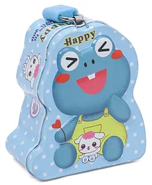 Happy Piggy Bank with Lock and Key - Light Blue