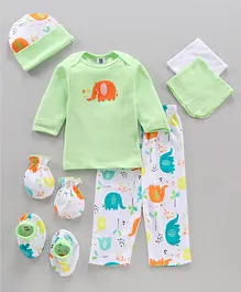 Mee Mee Combo Gift Set Pack Of 7 (Elephant Print) - Green