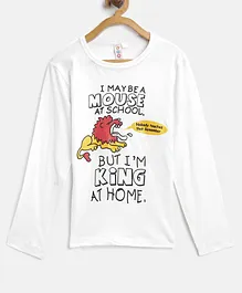 Kids On Board Full Sleeves Mouse At School King At Home Printed Top - White