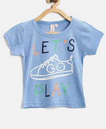 Kids On Board Short Sleeves Lets Play Sneaker Print Top - Blue