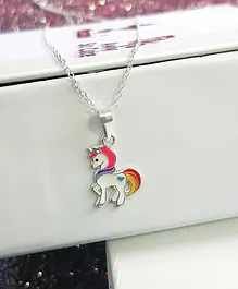 Aww So Cute Unicorn Design 925 Sterling Pendant With Chain Necklace - Purple