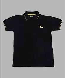 Kiwi 100% Cotton Half Sleeves Solid Polo Tee - Black