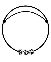 DARSHRAJ Jewels 925 Sterling Silver Solid Fixed Flower Thread Anklet - Black Silver