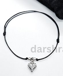 DARSHRAJ Jewels 925 Sterling Silver Leaf With Beads Black Thread Anklet Bracelet - Black & Silver