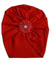 BABY Charm Flower Applique Gathered Cap - Red