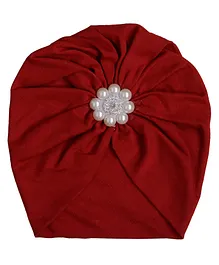 BABY Charm Pearl & Stone Embellished Gathered Cap - Maroon