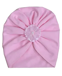 BABY Charm Flower Applique Gathered Cap - Baby Pink