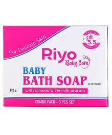 Riyo Baby Care Bath Soap for Baby Soft Skin with Almond Oil & Milk Protein for Healthy Baby Skin - 75 gm