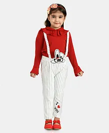 Peppermint Full Sleeves Bunny Patch Detail I Love You Print Striped Jumpsuit - Red Off White