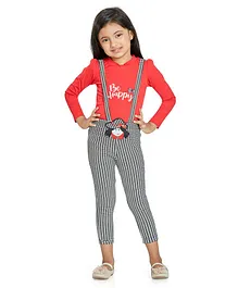 Peppermint Full Sleeves Bow And Girl Patch Embellished Be Happy Print Houndstooth Checkered Jumpsuit - Red