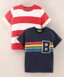 UCB Cotton Half Sleeves Striped T-Shirt Pack of 2 - Red & Navy Blue
