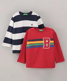 UCB Full Sleeves Striped T-Shirt with Text Print Pack of 2 - Multicolor