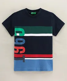 UCB Cotton Knit Half Sleeves Numeric Printed T-Shirt - Blue