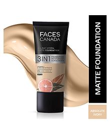 Faces Canada All Day Hydra 3 in 1 Matte Foundation With Moisturizer & SPF 30 Absolute Ivory 012 - 25 ml