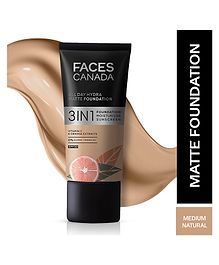 Faces Canada All Day Hydra 3 in 1 Matte Foundation With Moisturizer & SPF 30 Medium Natural 022 - 25 ml