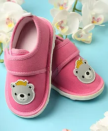 Chiu Bear Applique Shoes With Velcro Closure - Pink